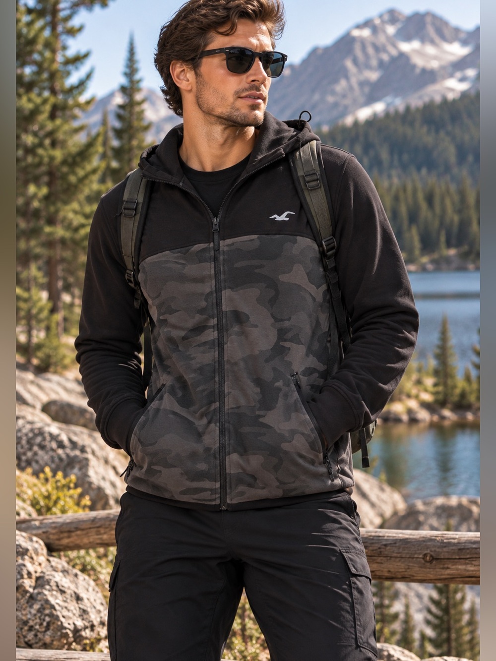 Hollister Men’s L Camo Full Zip Hoodie Jacket Gorpcore Outdoor Techwear